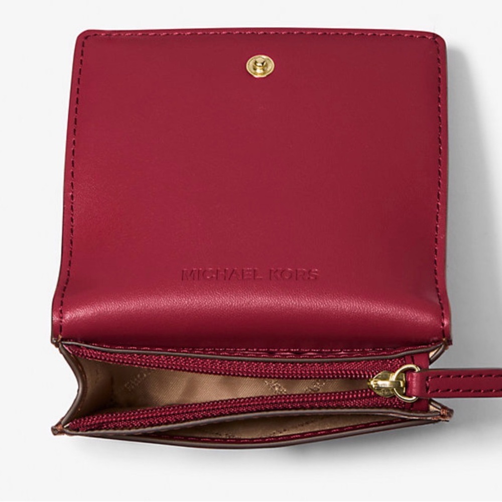 Michael Kors Carson Small Wallet Card Holder Cherry Pebble Leather NWT - Picture 2 of 6